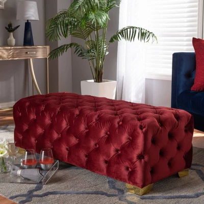 Avara Velvet Button Tufted Bench Ottoman - Baxton Studio 5 Avara Velvet Button Tufted Bench Ottoman - Baxton Studio - Image 5
