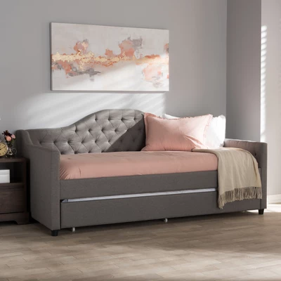 Twin Perry Modern And Contemporary Fabric Daybed With Trundle Light Gray - Baxton Studio 6 Twin Perry Modern And Contemporary Fabric Daybed With Trundle Light Gray - Baxton Studio - Image 6