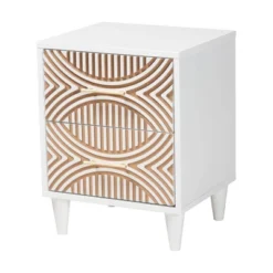 Baxton Studio Queen 4pc Louetta Carved Contrasting Bedroom Set White/Natural Brown 14 Baxton Studio Queen 4pc Louetta Carved Contrasting Bedroom Set White/Natural Brown -Baxton Studio GUEST 63036235 290f 41b2 be83 2418afbc34da