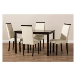 5pc Daveney Modern And Contemporary Espresso Faux Leather Upholstered Dining Set Cream, Dark Brown - Baxton Studio 8 5pc Daveney Modern And Contemporary Espresso Faux Leather Upholstered Dining Set Cream, Dark Brown - Baxton Studio -Baxton Studio GUEST 63706ac4 fbaa 42fd 8342 e3ebcba7f783