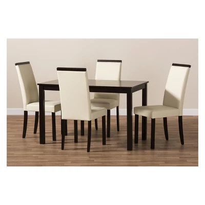 5pc Daveney Modern And Contemporary Espresso Faux Leather Upholstered Dining Set Cream, Dark Brown - Baxton Studio 4 5pc Daveney Modern And Contemporary Espresso Faux Leather Upholstered Dining Set Cream, Dark Brown - Baxton Studio - Image 4