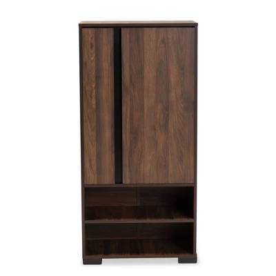 Raina Two-Tone Wood 2 Door Shoe Storage Cabinet Walnut Brown/Black - Baxton Studio 2 Raina Two-Tone Wood 2 Door Shoe Storage Cabinet Walnut Brown/Black - Baxton Studio - Image 2