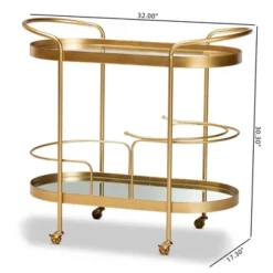 Kamal Glam Brushed Metal And Mirrored Glass 2 Tier Mobile Wine Bar Cart Gold - Baxton Studio 21 Kamal Glam Brushed Metal And Mirrored Glass 2 Tier Mobile Wine Bar Cart Gold - Baxton Studio -Baxton Studio GUEST 642c5daa 4e83 43cd a131 02abc331432d
