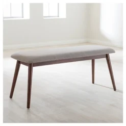 Flora Mid-Century Modern Light Gray Fabric & Oak Medium Brown Finishing Wood Dining Bench - Baxton Studio -Baxton Studio GUEST 644f7dd6 ddba 466f a47f c67c17be2adc