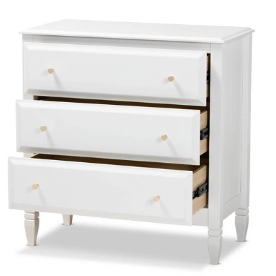 3 Drawer Naomi Wood Bedroom Chest White/Gold - Baxton Studio 1 3 Drawer Naomi Wood Bedroom Chest White/Gold - Baxton Studio