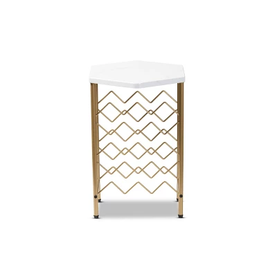 Phoebe Metal Wine Rack With Faux Marble Tabletop Gold - Baxton Studio 1 Phoebe Metal Wine Rack With Faux Marble Tabletop Gold - Baxton Studio