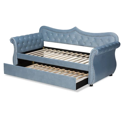 Twin Abbie Velvet Tufted Daybed With Trundle Light Blue - Baxton Studio 4 Twin Abbie Velvet Tufted Daybed With Trundle Light Blue - Baxton Studio - Image 4