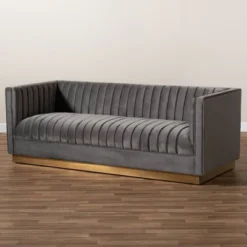 Aveline Velvet Upholstered Finished Sofa Gray/Gold - Baxton Studio 14 Aveline Velvet Upholstered Finished Sofa Gray/Gold - Baxton Studio -Baxton Studio GUEST 6602a4a8 0700 4192 ac47 9a16d70210bb