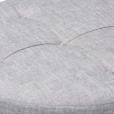 Baxton Studio Vinet Natural Wood Cocktail Ottoman Gray: Modern Upholstered Round Coffee Table, 250lb Capacity 2 Baxton Studio Vinet Natural Wood Cocktail Ottoman Gray: Modern Upholstered Round Coffee Table, 250lb Capacity - Image 2