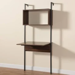 Fariat Walnut Wood And Metal Display Shelf With Desk Brown/Black - Baxton Studio 12 Fariat Walnut Wood And Metal Display Shelf With Desk Brown/Black - Baxton Studio -Baxton Studio GUEST 668a632f d1f8 47e6 9cc1 25d5da5b585c