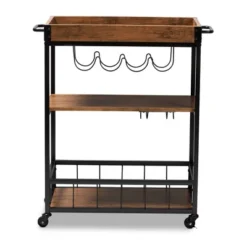 Cerne Oak And Finished Mobile Metal Bar Cart With Wine Bottle Rack Brown - Baxton Studio 12 Cerne Oak And Finished Mobile Metal Bar Cart With Wine Bottle Rack Brown - Baxton Studio -Baxton Studio GUEST 66a3162d 98f2 4158 b431 dfdc602379af