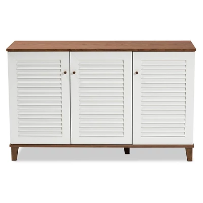 Coolidge 8 Shelf Wood Shoe Cabinet White/Walnut - Baxton Studio 2 Coolidge 8 Shelf Wood Shoe Cabinet White/Walnut - Baxton Studio - Image 2
