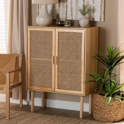 Maclean Rattan Wood 2 Door Storage Cabinet Natural/Brown - Baxton Studio 4 Maclean Rattan Wood 2 Door Storage Cabinet Natural/Brown - Baxton Studio - Image 4