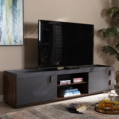 2 Drawer Rikke Two-Tone Wood TV Stand For TVs Up To 65" Gray - Baxton Studio 3 2 Drawer Rikke Two-Tone Wood TV Stand For TVs Up To 65" Gray - Baxton Studio - Image 3