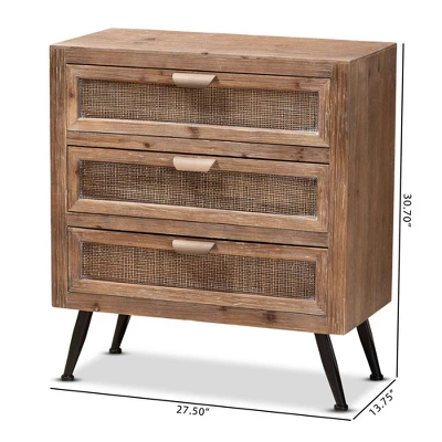 Calida Wood And Rattan 3 Drawer Storage Cabinet Brown - Baxton Studio 8 Calida Wood And Rattan 3 Drawer Storage Cabinet Brown - Baxton Studio - Image 8