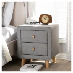 Jonesy Mid - Century Fabric Upholstered 2 - Drawer Nightstand - Gray - Baxton Studio -Baxton Studio GUEST 6875aa73 49b4 48de 906d 9f2462c567f0