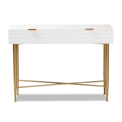 Galia Wood And Metal 1 Drawer Console Table White/Gold - Baxton Studio 2 Galia Wood And Metal 1 Drawer Console Table White/Gold - Baxton Studio - Image 2