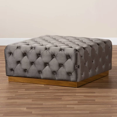 Verene Velvet Upholstered Square Cocktail Ottoman Gray/Gold - Baxton Studio 5 Verene Velvet Upholstered Square Cocktail Ottoman Gray/Gold - Baxton Studio - Image 5