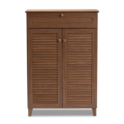Shelf Wood Shoe Storage Cabinet With Drawer Coolidge Brown - Baxton Studio 2 Shelf Wood Shoe Storage Cabinet With Drawer Coolidge Brown - Baxton Studio - Image 2