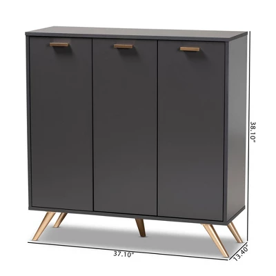Kelson Wood 3 Door Cabinet Dark Gray/Gold - Baxton Studio 9 Kelson Wood 3 Door Cabinet Dark Gray/Gold - Baxton Studio - Image 9