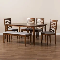 6pc Lanier Dining Set Gray/Walnut/Brown - Baxton Studio -Baxton Studio GUEST 692c920c 575f 4463 9d57 8edbd64e4564