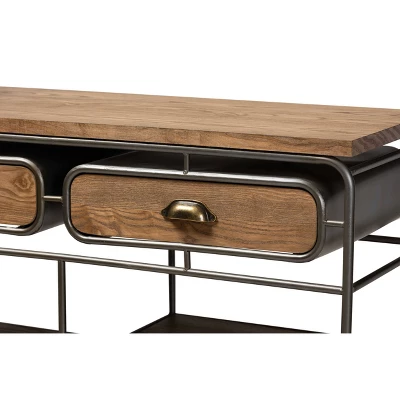 2 Drawer Grant Vintage Rustic Industrial Wood And Metal Kitchen Cart Brown/Black - Baxton Studio 5 2 Drawer Grant Vintage Rustic Industrial Wood And Metal Kitchen Cart Brown/Black - Baxton Studio - Image 5