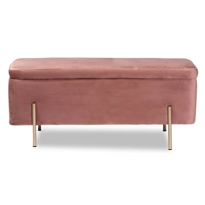 Rockwell Blush Velvet Metal Storage Bench Pink/Gold - Baxton Studio 2 Rockwell Blush Velvet Metal Storage Bench Pink/Gold - Baxton Studio - Image 2