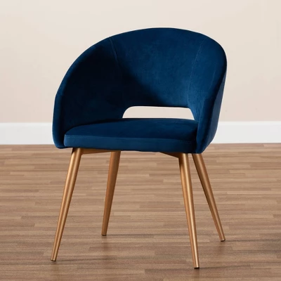 Vianne Velvet Upholstered Metal Dining Chair Navy Blue/Gold - Baxton Studio 7 Vianne Velvet Upholstered Metal Dining Chair Navy Blue/Gold - Baxton Studio - Image 7