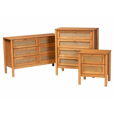 Baxton Studio Jenn Golden Brown Wood Japandi 3-Piece Storage Set With Distressed-Finished Rattan 1 Baxton Studio Jenn Golden Brown Wood Japandi 3-Piece Storage Set With Distressed-Finished Rattan