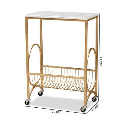 Jacek Metal Wine Cart With Marble Tabletop Gold - Baxton Studio 7 Jacek Metal Wine Cart With Marble Tabletop Gold - Baxton Studio - Image 7