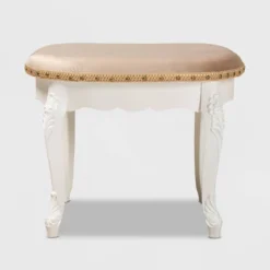 Gabrielle Velvet Fabric Upholstered Wood Vanity Ottoman Sand/White/Gold - Baxton Studio -Baxton Studio GUEST 6a12d3ab f608 48f5 8781 dda0c680ab80