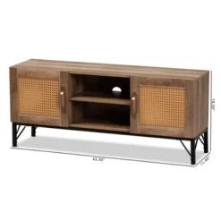 Veanna Bohemian Natural Wood And Metal 2 Door Synthetic Rattan TV Stand For TVs Up To 40" Brown/Black - Baxton Studio 17 Veanna Bohemian Natural Wood And Metal 2 Door Synthetic Rattan TV Stand For TVs Up To 40" Brown/Black - Baxton Studio -Baxton Studio GUEST 6a36c958 f80b 4bf8 a7e6 3b72b4ade40a