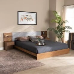 Queen Sami Light Fabric Upholstered And Wood Bed With Built In Nightstands Gray/Brown - Baxton Studio 15 Queen Sami Light Fabric Upholstered And Wood Bed With Built In Nightstands Gray/Brown - Baxton Studio -Baxton Studio GUEST 6a9511ca 862e 457b b606 52881aedc0d1