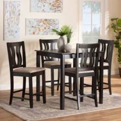 5pc Fenton Fabric Upholstered And Wood Pub Dining Set Dark Brown - Baxton Studio -Baxton Studio GUEST 6aa875a3 ef2c 4e81 adbc 5c99092e30f3