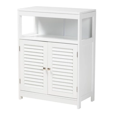 Rivera Wood And Metal 2 Door Bathroom Storage Cabinet White/Silver - Baxton Studio 1 Rivera Wood And Metal 2 Door Bathroom Storage Cabinet White/Silver - Baxton Studio