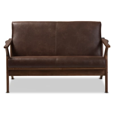 Bianca Mid-Modern Walnut Wood Distressed Faux Leather 2 Seater Loveseat Dark Brown - Baxton Studio 1 Bianca Mid-Modern Walnut Wood Distressed Faux Leather 2 Seater Loveseat Dark Brown - Baxton Studio
