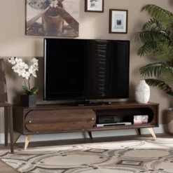 Dena Wood And Gold TV Stand For TVs Up To 60" Walnut - Baxton Studio 15 Dena Wood And Gold TV Stand For TVs Up To 60" Walnut - Baxton Studio -Baxton Studio GUEST 6b536714 cefe 465a bbd0 f91c48c0a39f