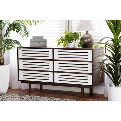 6 Drawer Wood Dresser And Meike Two-Tone Walnut/White - Baxton Studio 6 6 Drawer Wood Dresser And Meike Two-Tone Walnut/White - Baxton Studio - Image 6