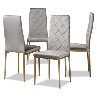 4pc Blaise Velvet Fabric Upholstered And Metal Dining Chair Set - Baxton Studio 9 4pc Blaise Velvet Fabric Upholstered And Metal Dining Chair Set - Baxton Studio - Image 9