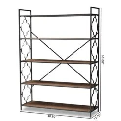 65" 5 Shelf Mirna Iron & Natural Oak Wood Quatrefoil Accent Bookshelf Brown/Black - Baxton Studio 9 65" 5 Shelf Mirna Iron & Natural Oak Wood Quatrefoil Accent Bookshelf Brown/Black - Baxton Studio -Baxton Studio GUEST 6bac530f e855 421a b4b3 32bf342b92c3