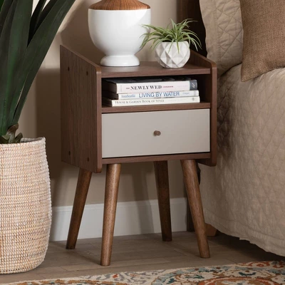 Elario Wood 1 Drawer Nightstand White/Walnut/Brown - Baxton Studio 6 Elario Wood 1 Drawer Nightstand White/Walnut/Brown - Baxton Studio - Image 6
