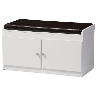 Margaret Modern And Contemporary Wood 2 - Door Shoe Cabinet With Faux Leather Seating Bench - Dark Brown - Baxton Studio 5 Margaret Modern And Contemporary Wood 2 - Door Shoe Cabinet With Faux Leather Seating Bench - Dark Brown - Baxton Studio - Image 5