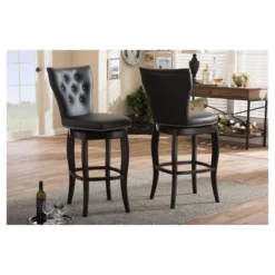 29" Leonice Faux Leather Upholstered Button Tufted Swivel Barstool Dark Brown - Baxton Studio -Baxton Studio GUEST 6ca408db 640c 402f ad0d 6e4b8f2867cb