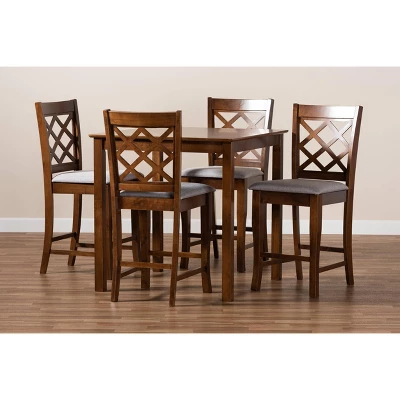 5pc Alora Fabric Upholstered Wood Pub Counter Height Dining Set Gray/Brown - Baxton Studio 6 5pc Alora Fabric Upholstered Wood Pub Counter Height Dining Set Gray/Brown - Baxton Studio - Image 6