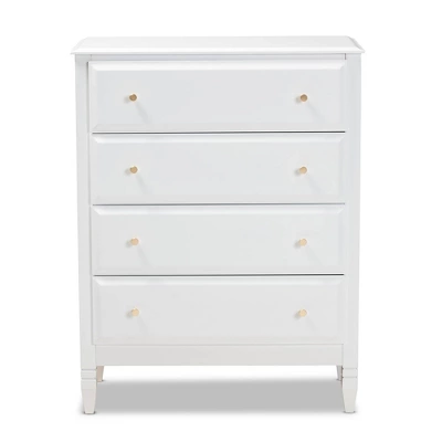 4 Drawer Naomi Wood Bedroom Chest White/Gold - Baxton Studio 2 4 Drawer Naomi Wood Bedroom Chest White/Gold - Baxton Studio - Image 2