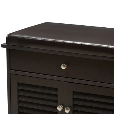 Leo Modern And Contemporary Wood 2 Drawer Shoe Storage Bench Dark Brown - Baxton Studio 5 Leo Modern And Contemporary Wood 2 Drawer Shoe Storage Bench Dark Brown - Baxton Studio - Image 5