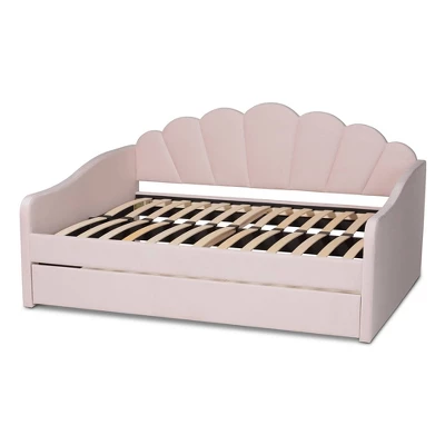 Queen Timila Velvet Fabric Upholstered Daybed With Trundle Light Pink - Baxton Studio 5 Queen Timila Velvet Fabric Upholstered Daybed With Trundle Light Pink - Baxton Studio - Image 5