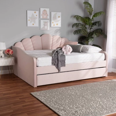 Queen Timila Velvet Fabric Upholstered Daybed With Trundle Light Pink - Baxton Studio 1 Queen Timila Velvet Fabric Upholstered Daybed With Trundle Light Pink - Baxton Studio