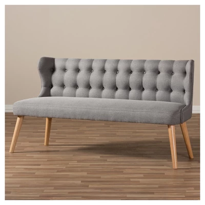 Melody Mid-Century Modern Fabric And Natural Wood Finishing 3 Seater Settee Bench Gray - Baxton Studio 4 Melody Mid-Century Modern Fabric And Natural Wood Finishing 3 Seater Settee Bench Gray - Baxton Studio - Image 4