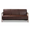 Christa Faux Leather Effect Fabric Upholstered Wood Sofa Dark Brown/Walnut Brown - Baxton Studio
